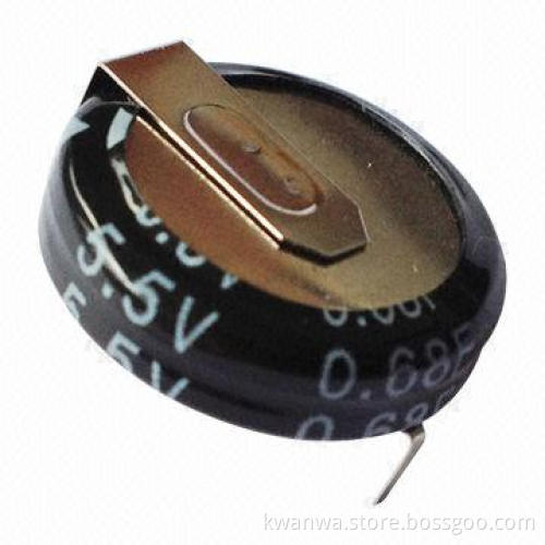 Supercapacitor with 0.68F Nominal Capacitance, Measures 16 x 4.5mm
